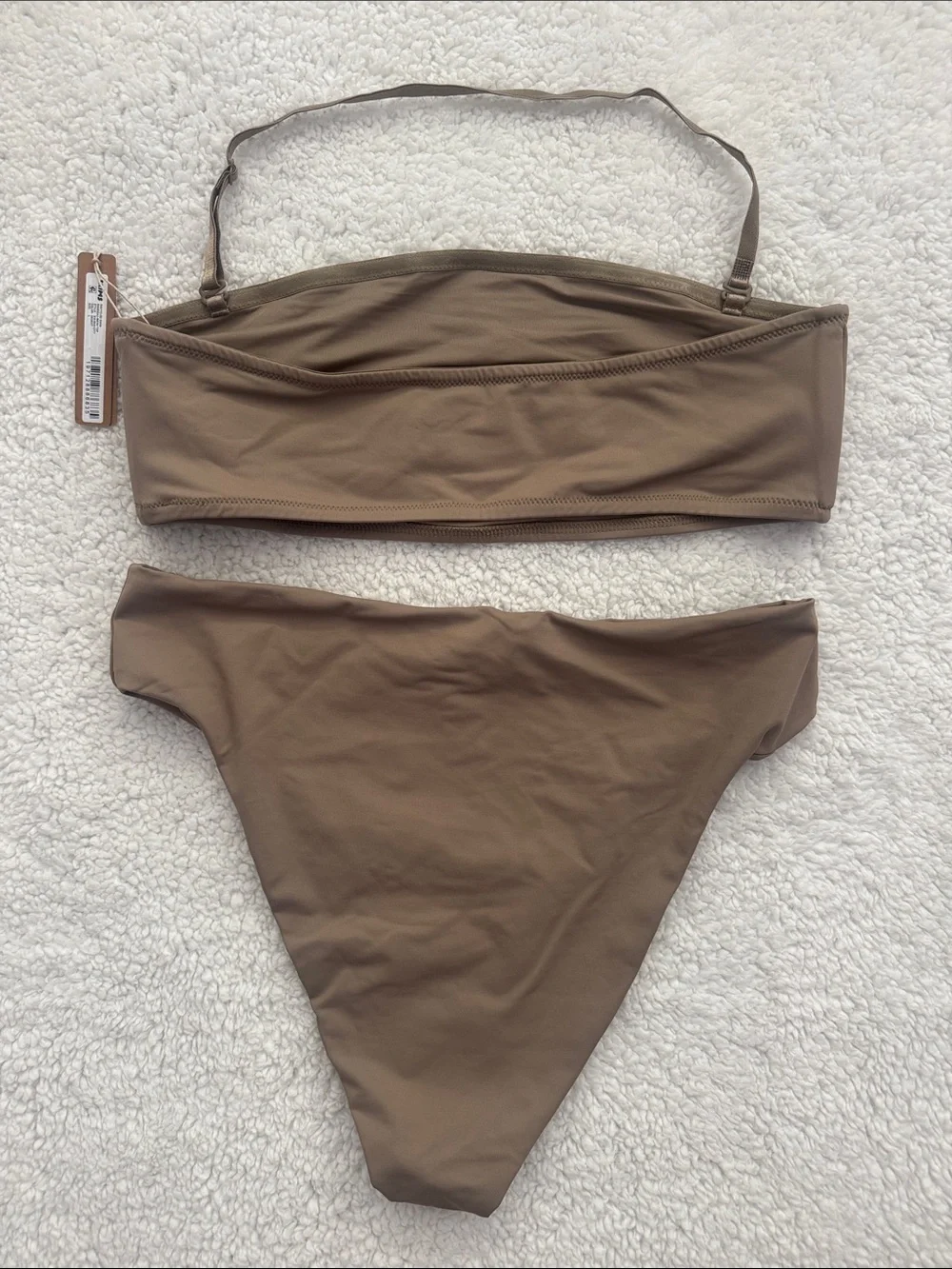 NWT SKIMS SET SWIM STRAPLESS BANDEAU BIKINI TOP DESERT & MID WAIST BOTTOMS LARGE